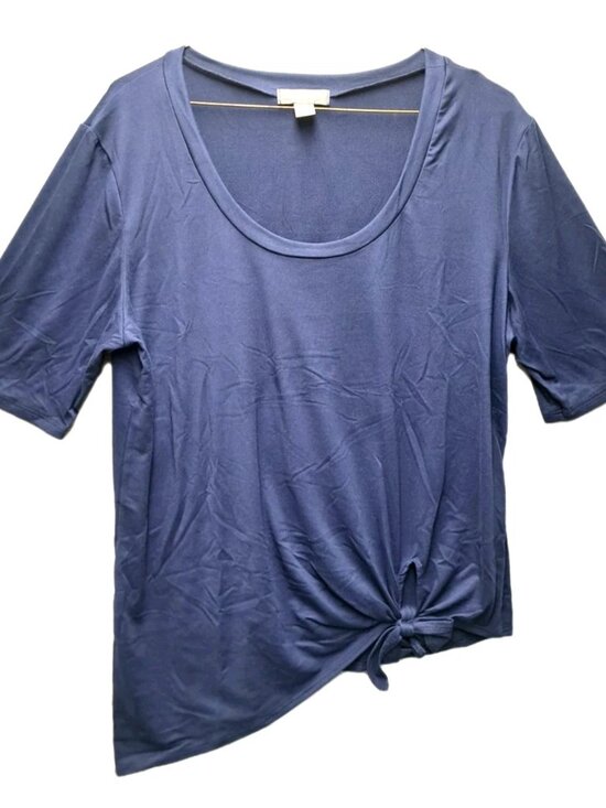 Eddie Bauer Tops - Eddie Bauer Women's Short Sleeve Blouse Tie Side Navy Blue Scoop Neck Size L